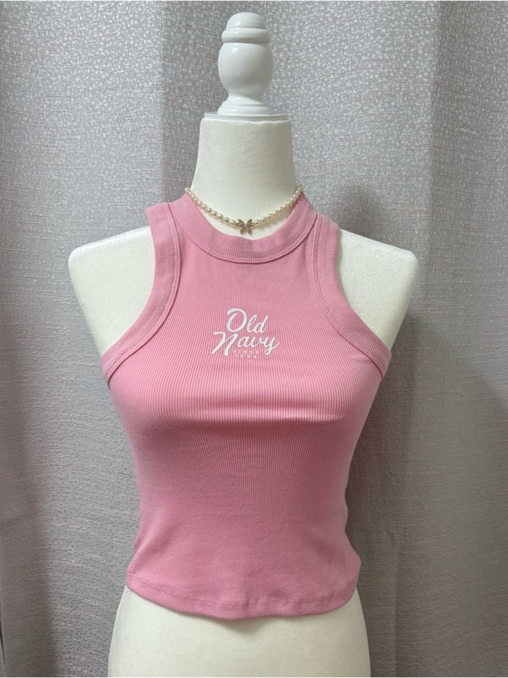Old Navy Y2K Women’s Pink Ribbed High-Neck Cropped Racerback Tank Size XS